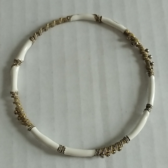 Set of Three Dainty White & Gold tone Bracelets - Picture 4 of 11